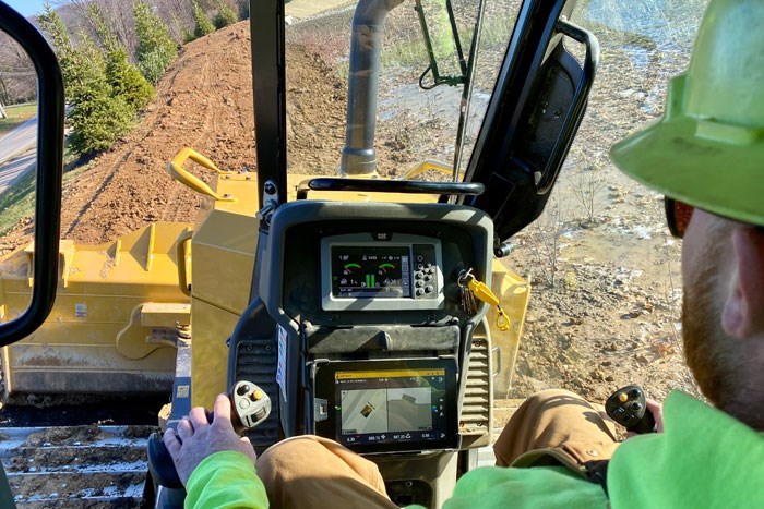 in the cab of a piece of equipment