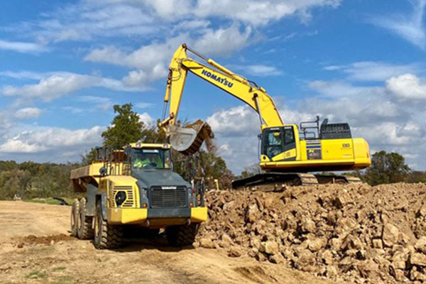 Excavator loading 40 ton haul truck