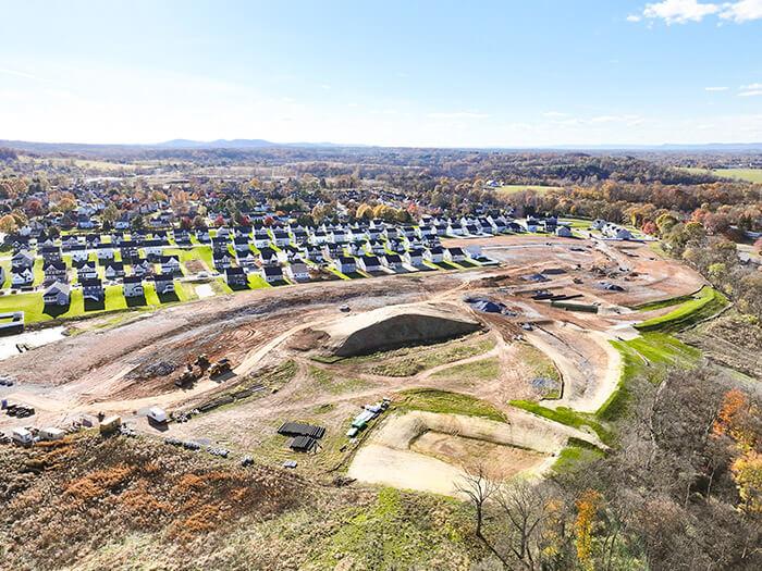 Aerial view of green lane meadows
